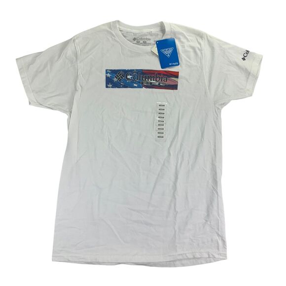 Columbia Mens PFG Flag Graphic Crewneck Short Sleeve T-Shirt White M - Picture 1 of 4